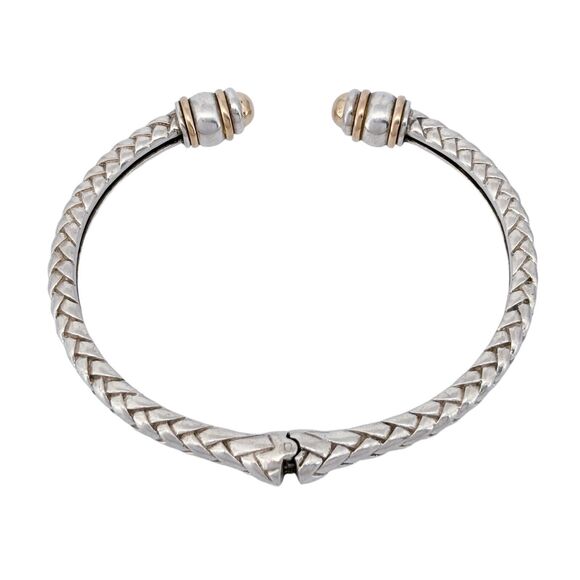 Vintage DL Sterling Silver 925 14K Gold Basket Weave Hinge Cuff Bracelet 6.25" - Picture 5 of 9